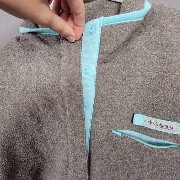 Columbia Gray Fleece Snap Pullover Blue Trim Warm Soft Outdoor Layer - Picture 4 of 10